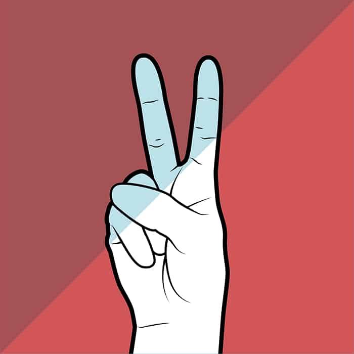 mano che indica due con l'indice e il medio